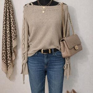 Charlotte Russe Beige Off-the-Shoulder Sweater